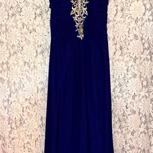 Cachet Royal Blue Maxi Dress with Gold Detailing